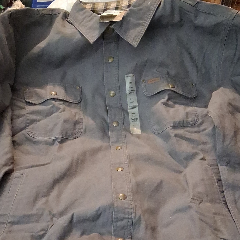 Carhartt Plaid Flannel On Inside And Solid Gray Longsleeve Shirt